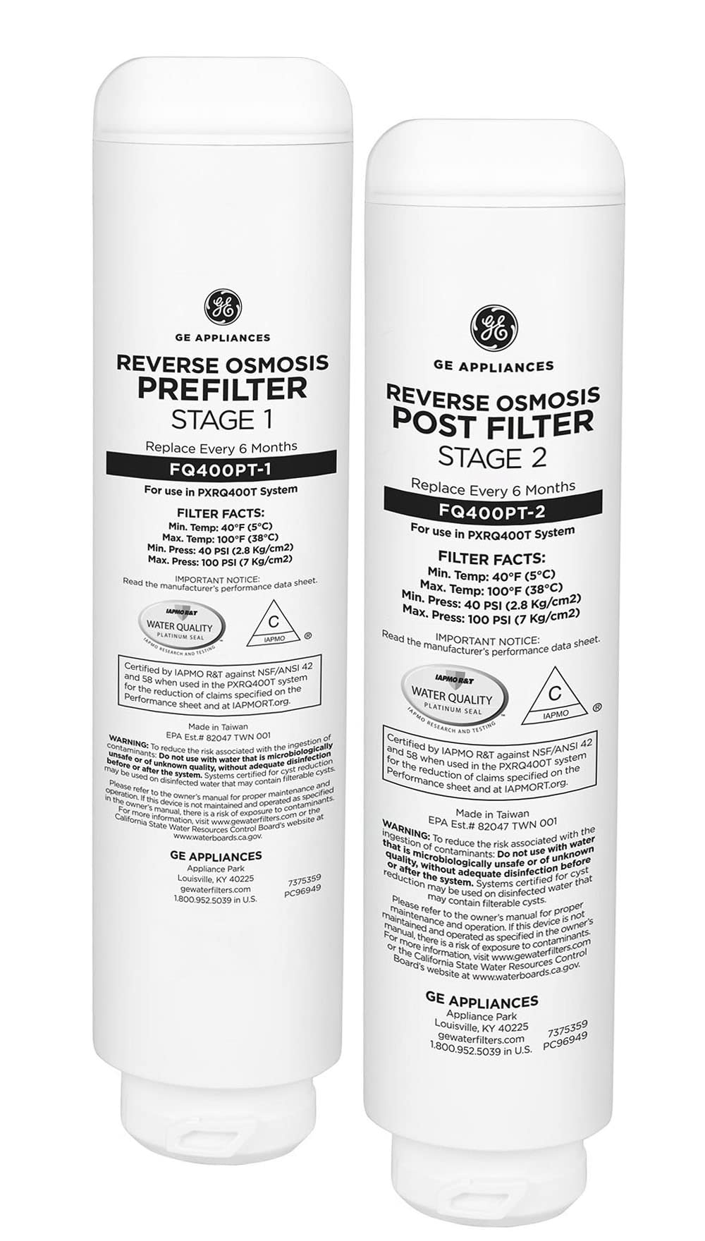 GE Profile Reverse Osmosis Under Sink Pre & Post Replacement Filters, Fits PXRQ400T Filtration System, Reduces Lead, Chlorine & More, Replace Every 6 Months, FQ400PT