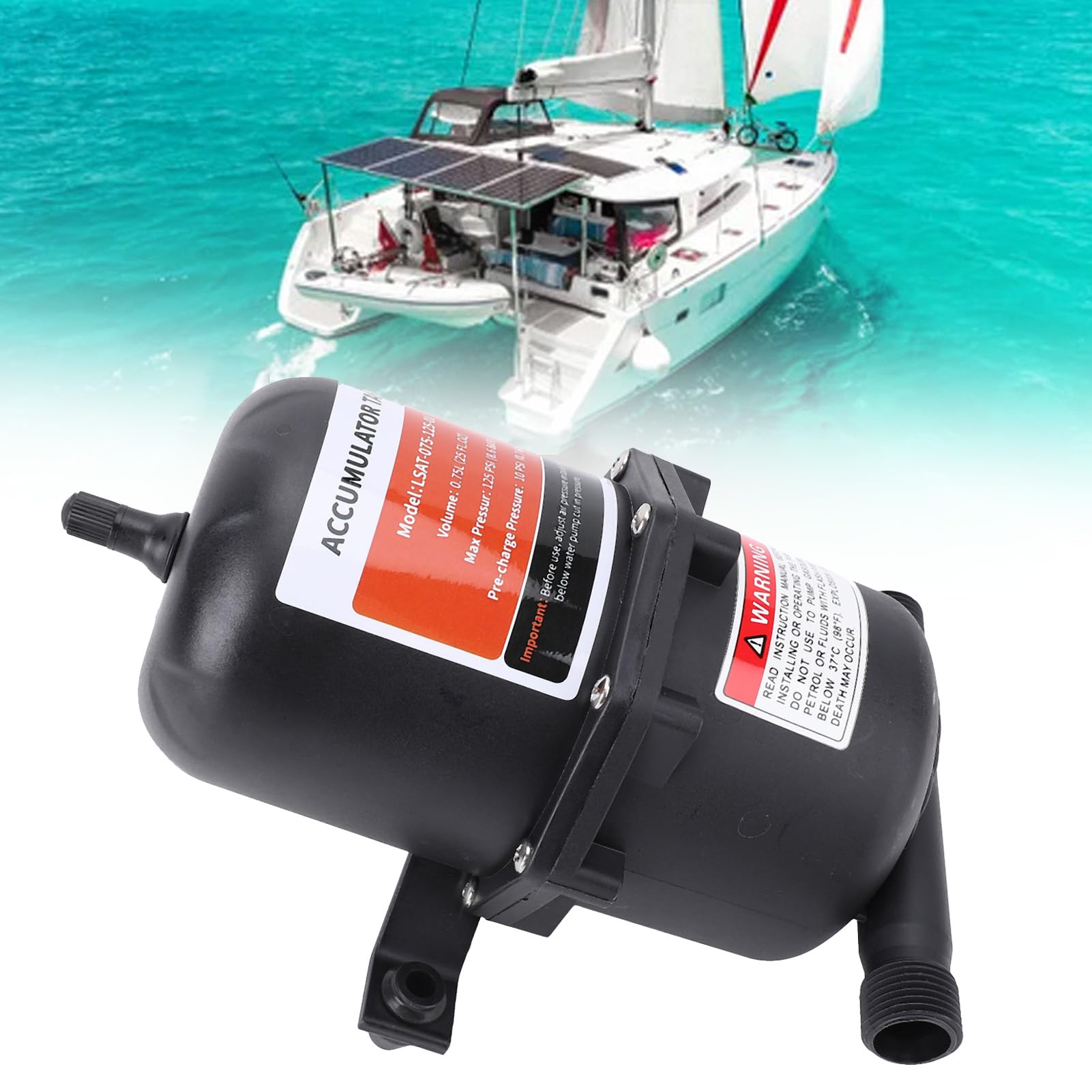Fockety Réservoir accumulateur pour Pompe à Eau de Camping-Car, 0,75 L, pré-pressurisé, régulateur de débit, 125 PSI, raccord 1/2 MNPT avec 2 Colliers de Serrage et 1 Ruban PTFE pour