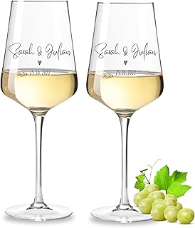 VILLA ROSA LOTTA - Leonardo Weinglas 2er Set mit Gravur - Hochzeitsgeschenke für Brautpaar, Personalisiertes Geschenk zur Hochzeit, Verlobung, Jahrestag mit Name und Datum, Herz mini