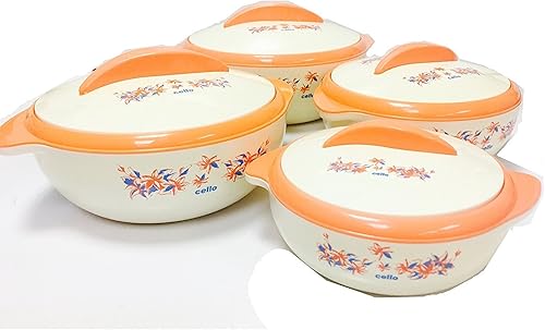 Cello Cazuela de plástico con aislamiento Sizzler para servir alimentos, olla caliente de regalo (juego de 4 piezas), paquete de 4, blanco roto,