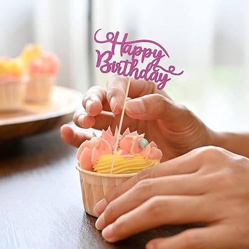 Miniatura 3 de Paquete de 24 adornos para cupcakes con purpurina para cumpleaños, para celebrar feliz cumpleaños, fiesta temática, suministros de decoración de