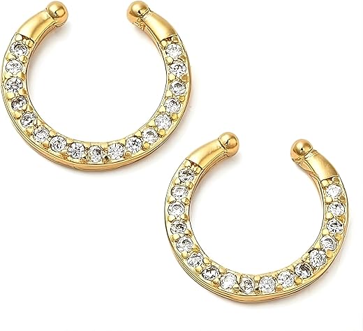 Via Mazzini Golden Metal Non-Piercing Septum Hanger Nose Ring for Women -1 Pair