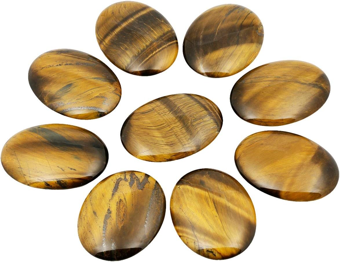Rockcloud Oval Worry Stones,Palm Pocket Stone,Healing Crystal Chakra Therapy Geometry,Tiger's Eye Stone,Pack of 5