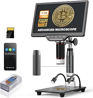 7 inch Digital Microscope Shows Entire Coin, Extension Tube, IPS Screen, 1080P Coin Magnifier with 8 LED Lights, 1200x Soldering Microscope Portable for Adult Kids, IR Remote, Specimens