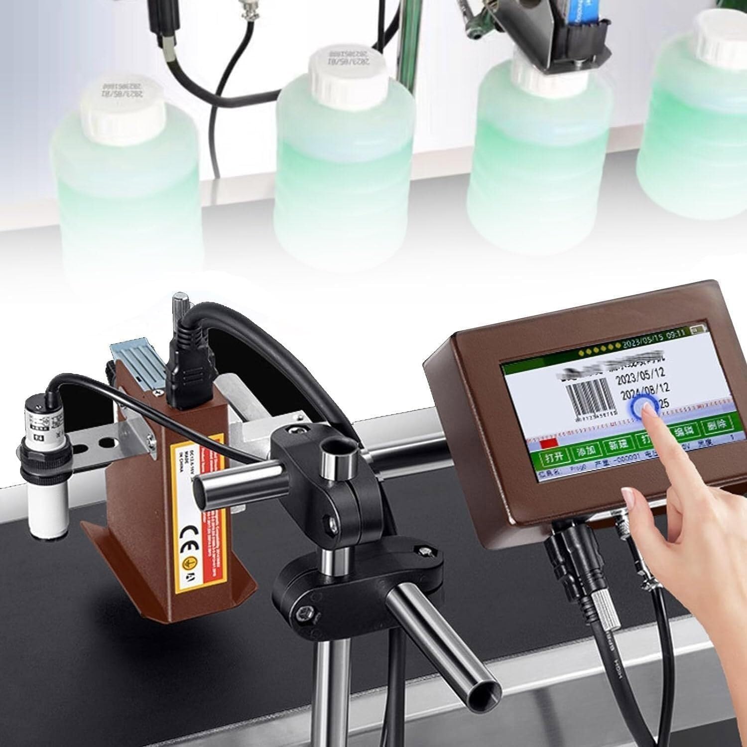 Inkjet Printer Online Batch Encoder, Automatic Date Inkjet Coding Machine, Date Coding Machine for Production Line, in Line Inkjet Coder, Thermal Date Printer with Touch Screen(Black,25.4mmWidth)
