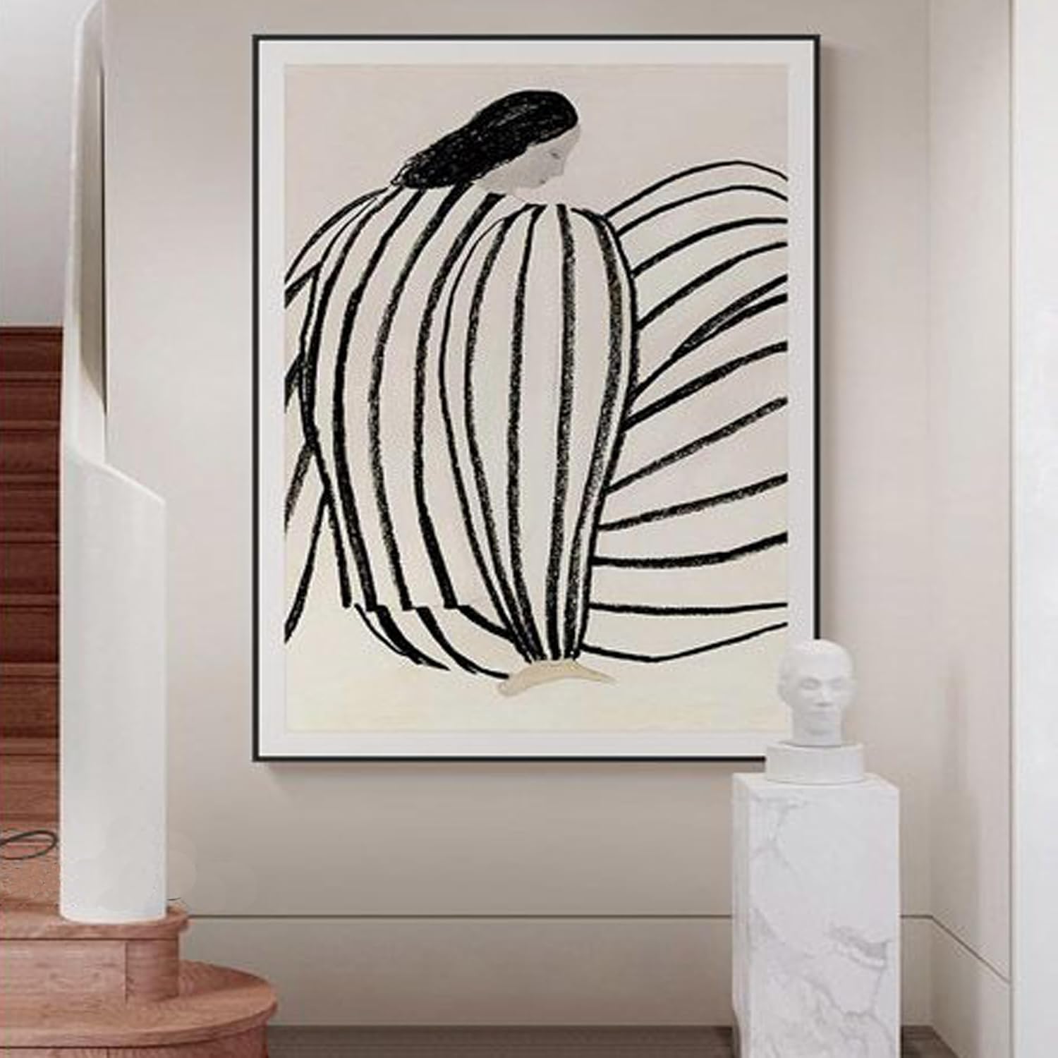 Fauvist Post-Modern Wall Art, Matisse-Inspired Female Figure with Deep Mysterious Contemplation, Oil Cloth Print (Not Canvas) with Black PS Frame, 12x16 Inches, Ready-to-Hang Decor for Bedroom Living Room Bathroom, Ready to Hang with Mounting Hardware