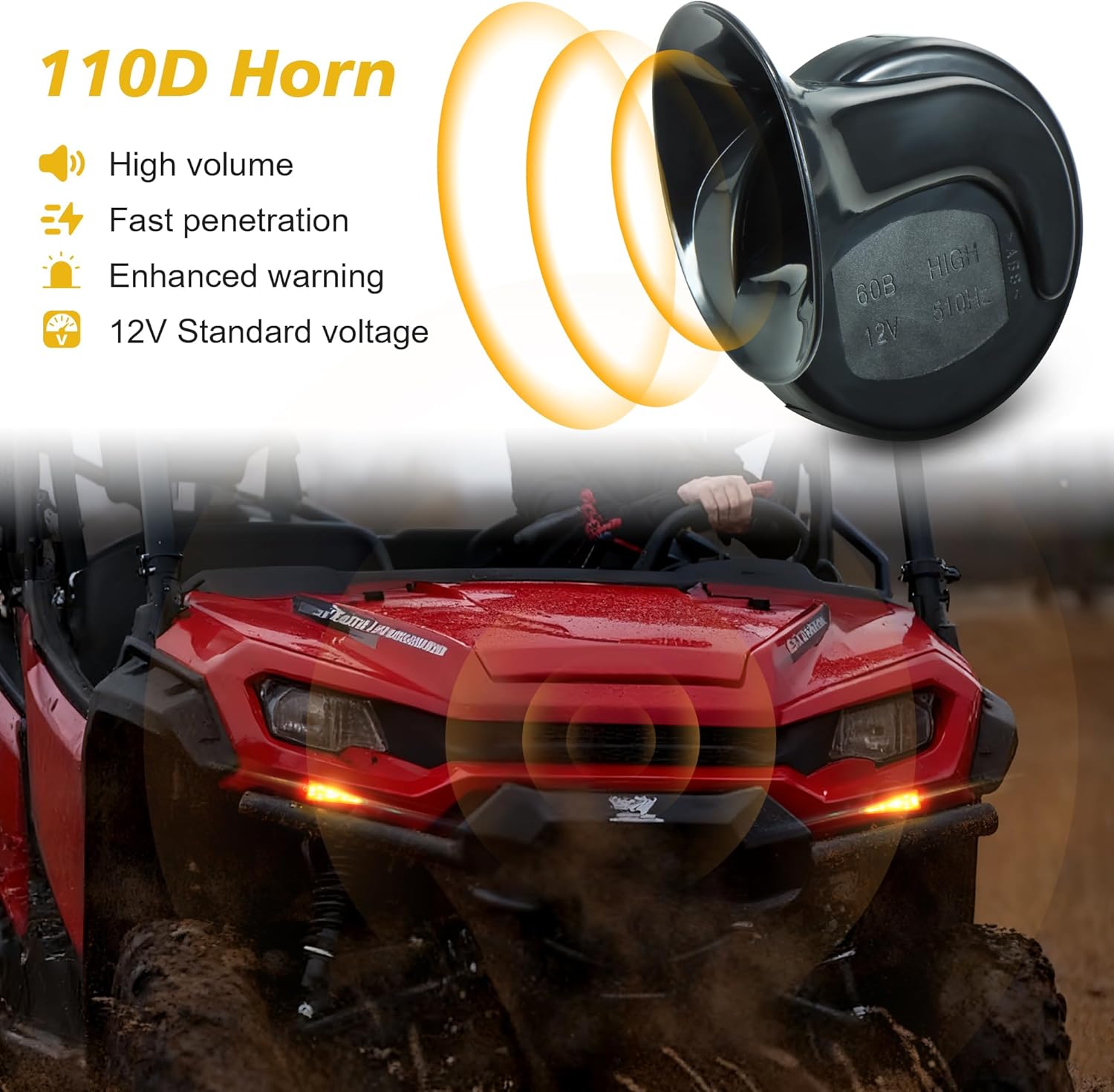 UTV Turn Signal Kit, Plug and Play with 12V Horn, Pre-Wired, UTV ATV Blinker with Rocker Switch, Universal Street Legal Turn Signals Compatible with Polaris, Pioneer, Can-Am, CFMOTO Golf Cart