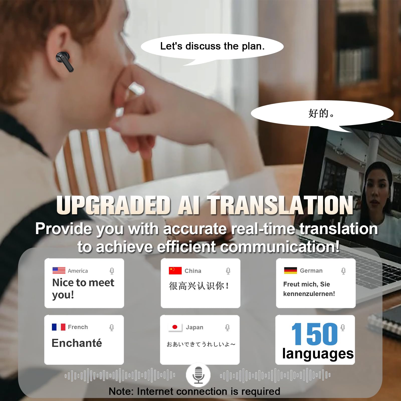 Wireless Bluetooth Touch Screen AI Language Translation Translating Earbuds Real Time Active Noise Cancelling Headphones In Ear Smart Touchscreen ANC Earphones Language Translator Ear Buds for Work - Image 2