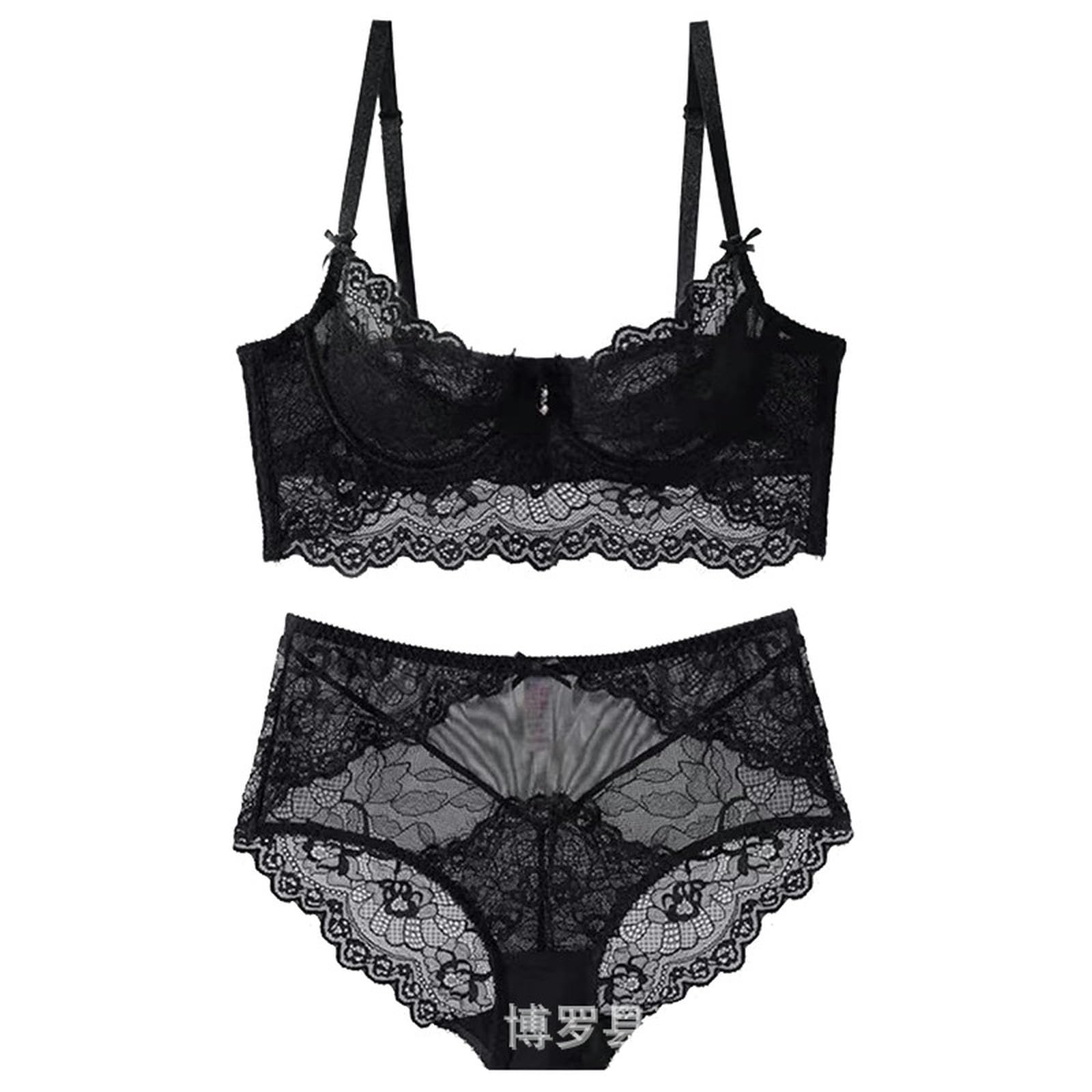 unterwäsche Frauen sexy Set Sexy Dessous Set Spitzen -BH Und Slipsets Für Frauen Spitze Unterdraht Bralette Set-schwarz-42 95c