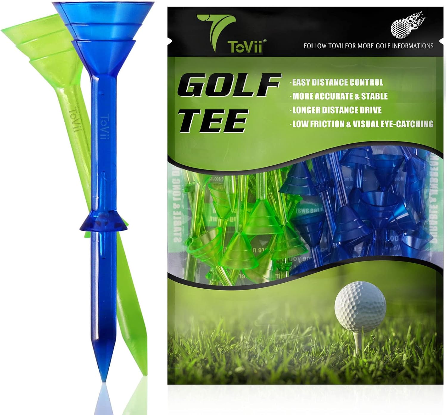 ToVii 3-1/4" Big Cup Plastic Golf Tees 40 Pack｜Excellent Durability and Stability Tees |Golf Plastic Tees Reduced Friction & Side Spin (Green/Blue) : Sports & Outdoors