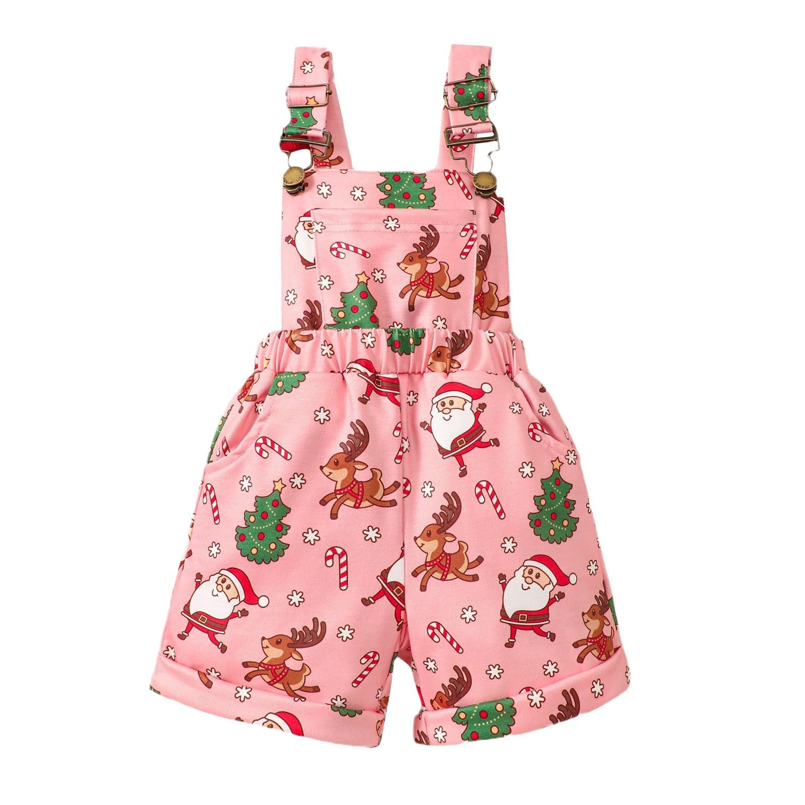 RNTOP Baby Girl Christmas Clothes Toddler Bib Overalls Santa Print Romper Suspender Shorts Jumpsuit (Pink, 2-3 Years)
