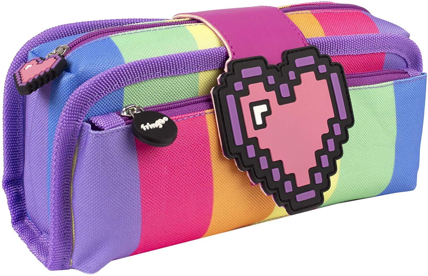 Fringoo - Silicone Patch Kids Pencil Case for Boys, Pixel Heart