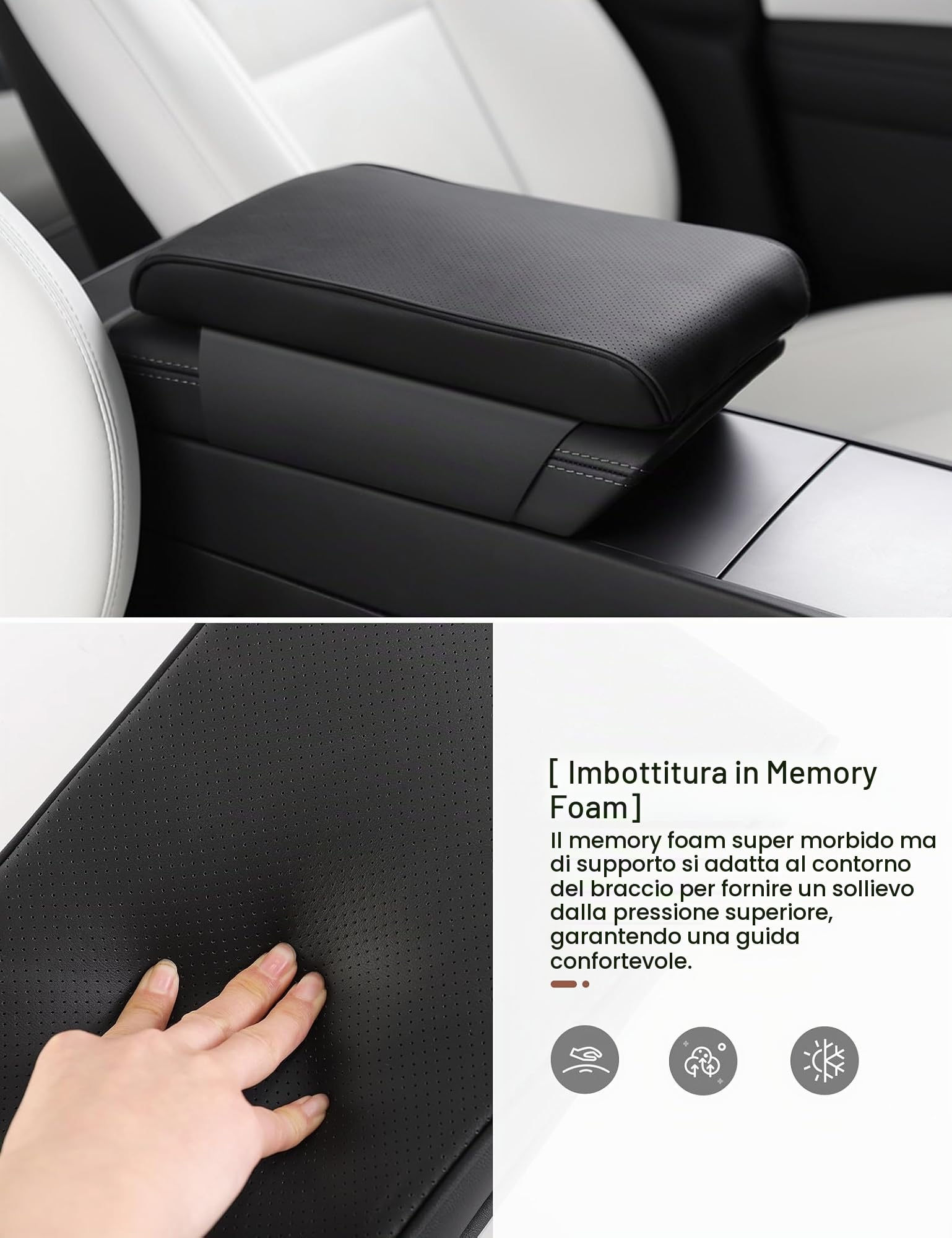 TPARTS Cuscino di supporto per bracciolo in pelle per Tesla Model 3/Y/X/S Tesla Bracciolo Decor Accessori Interni Cuscino per Console Cuscino per Console Cuscino per Gomito (nero)