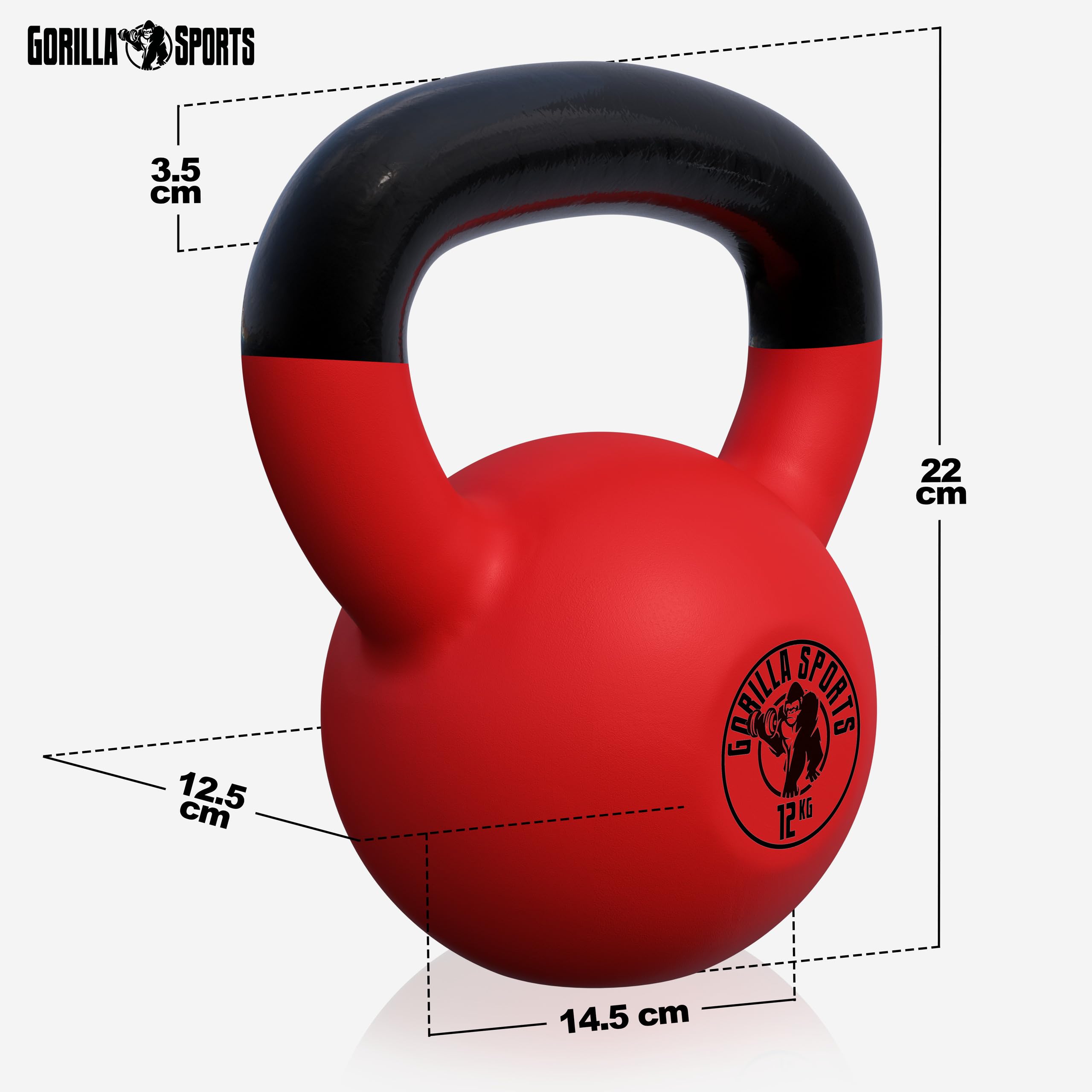 GORILLA SPORTS® Kettlebell - Singolo/Set, 2-32kg, Impugnatura Ergonomica, in Ghisa, Rivestimento in Vinile - Peso Sfera, Manubri, Pesi con Maniglia, Allenamento di Forza, Palestra, Casa, Fitness