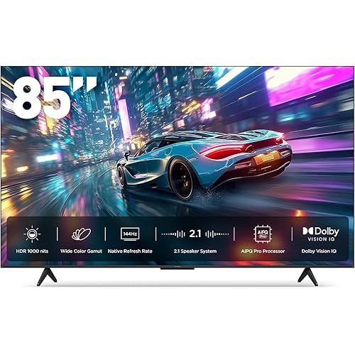 iFFALCON 85-Inch Class U85 Series QD-Mini LED 4K UHD Google Smart TV - QLED, HDR 1000 nits, 6500:1 Contrast, 144Hz Game Mode Pro, 288Hz DLG, Dolby Vision IQ, Dolby Atmos, Slim Unibody (85U85, 2025)