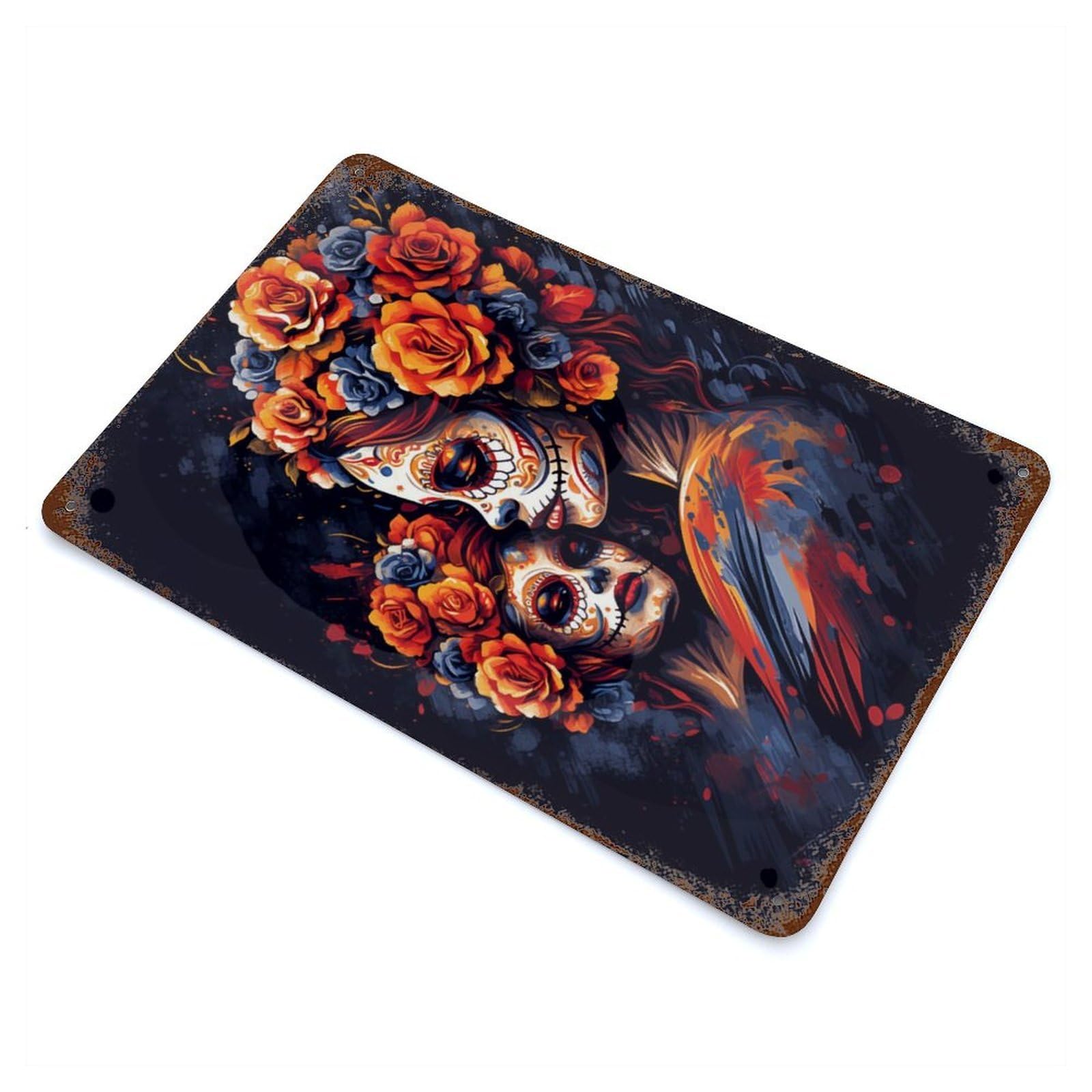 Day of The Dead Beauty Rust Effect Tin Sign 11.8"x7.9", Novelty Wall Decor for Garage, Pub Or Kitchen