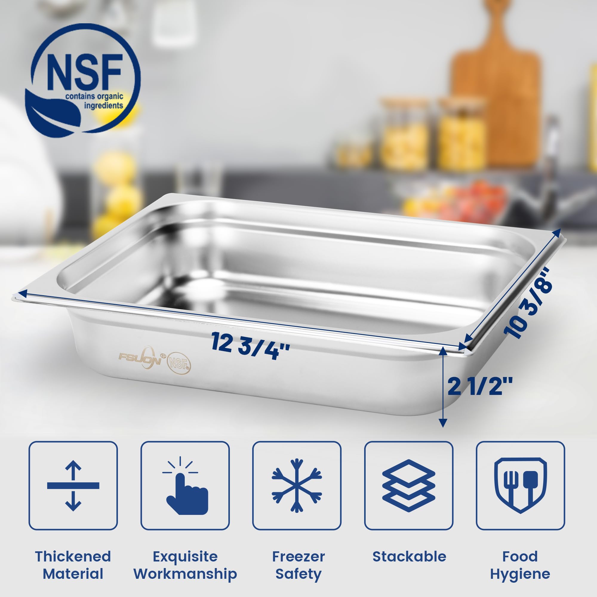 FUSON 4 Stück Dampftischpfannen 1/2 Größe, 5,1 Cm Tief | Edelstahl, NSF-zertifiziert, Für Restaurant & Hotel