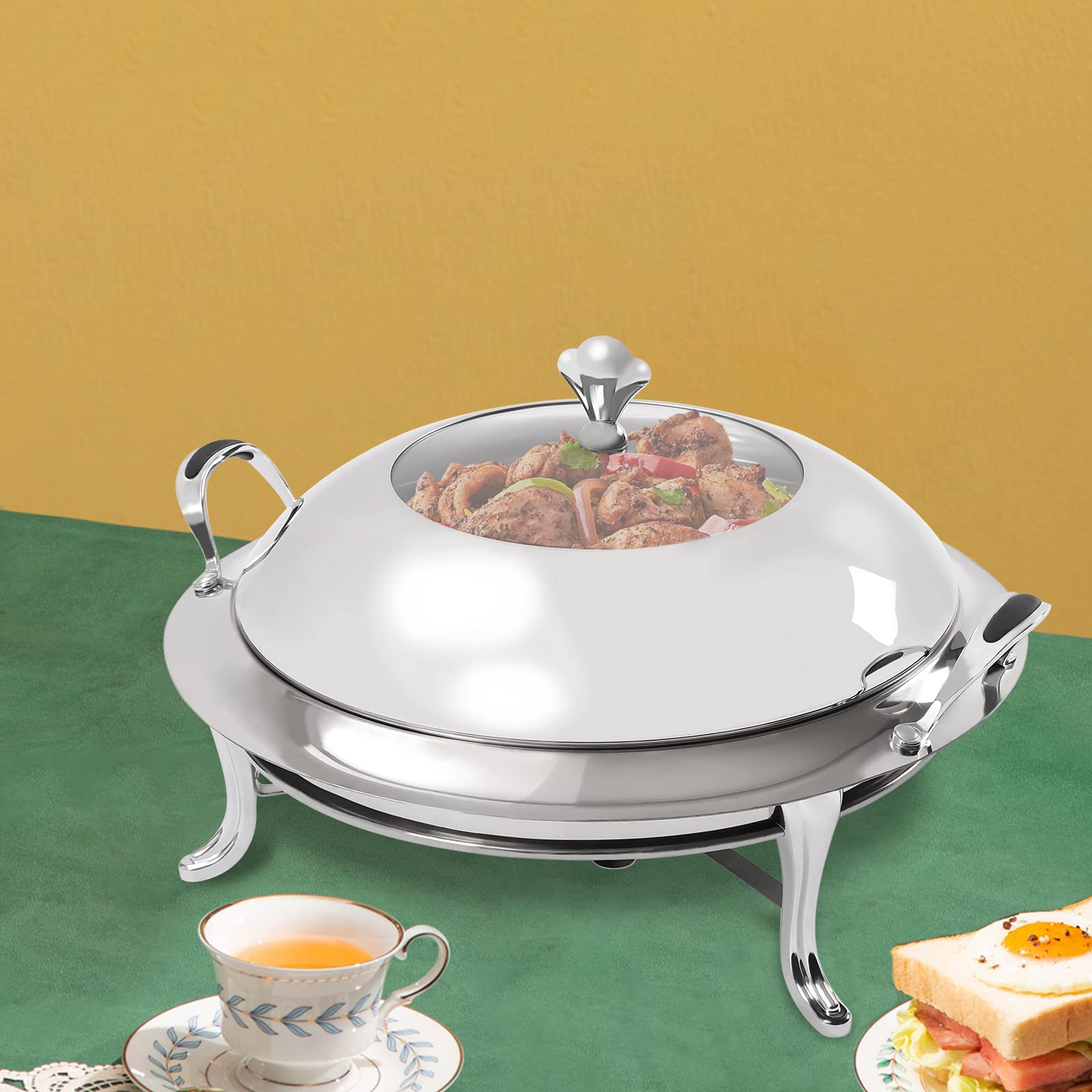 Professionale Chafing Dish In Acciaio Inox Riscaldatori Piatti Rotondo Ristorante Buffet Posate Professionali contenitori Inox Buffet Riscaldamento Domestico Hotel Sala da pranzo Ristorante