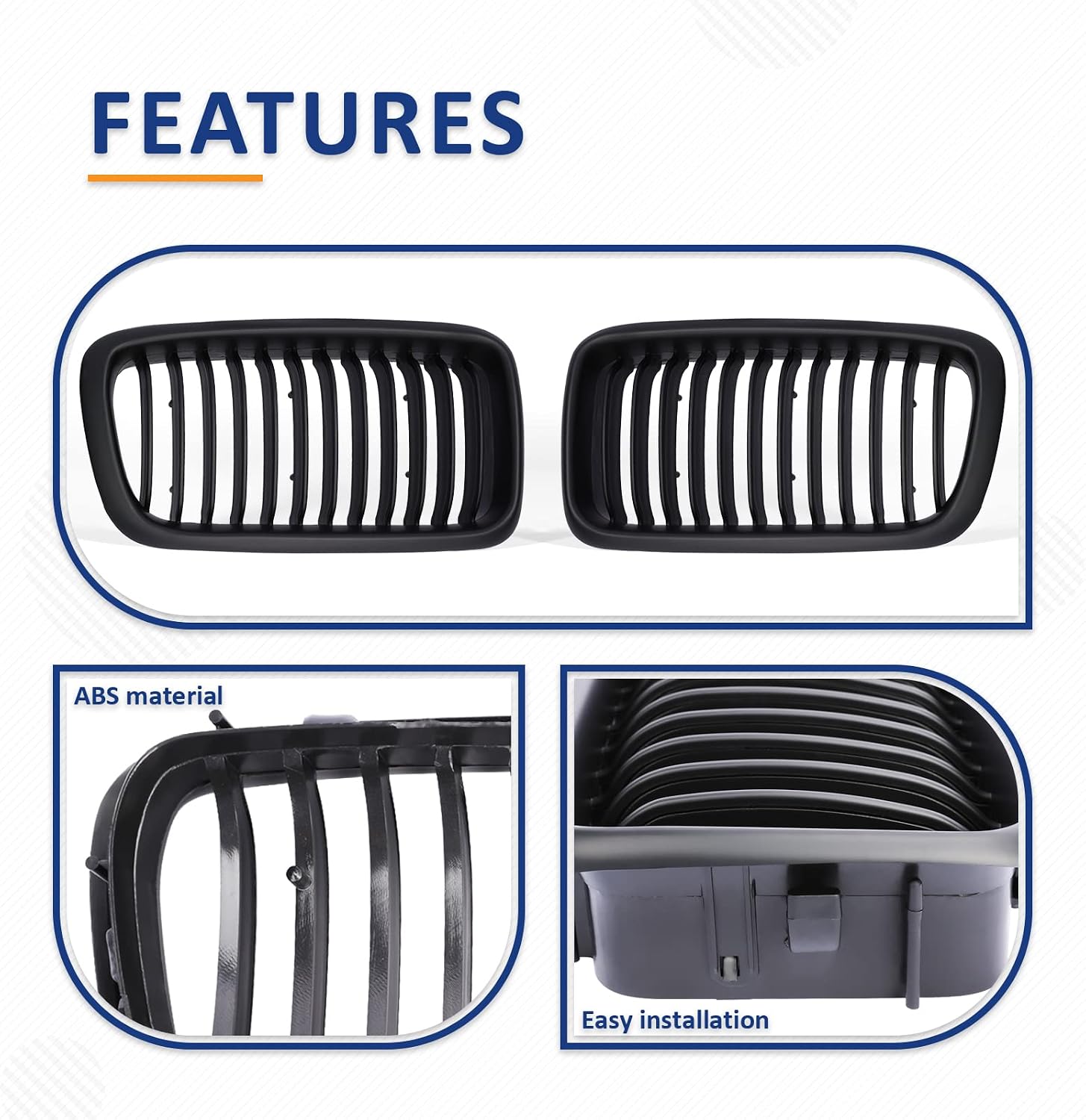 PENSUN Front Kidney Grille Grill Fit For 1998-2001 BMW E38 7 Series Sedan 4 Doors 740i 740iL 750iL Matte Black