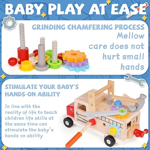 Miniatura 3 de Agirlgle Montessori - Juego de herramientas para niños pequeños, kit de herramientas de madera para automóvil, aprendizaje STEM educativo, juego de