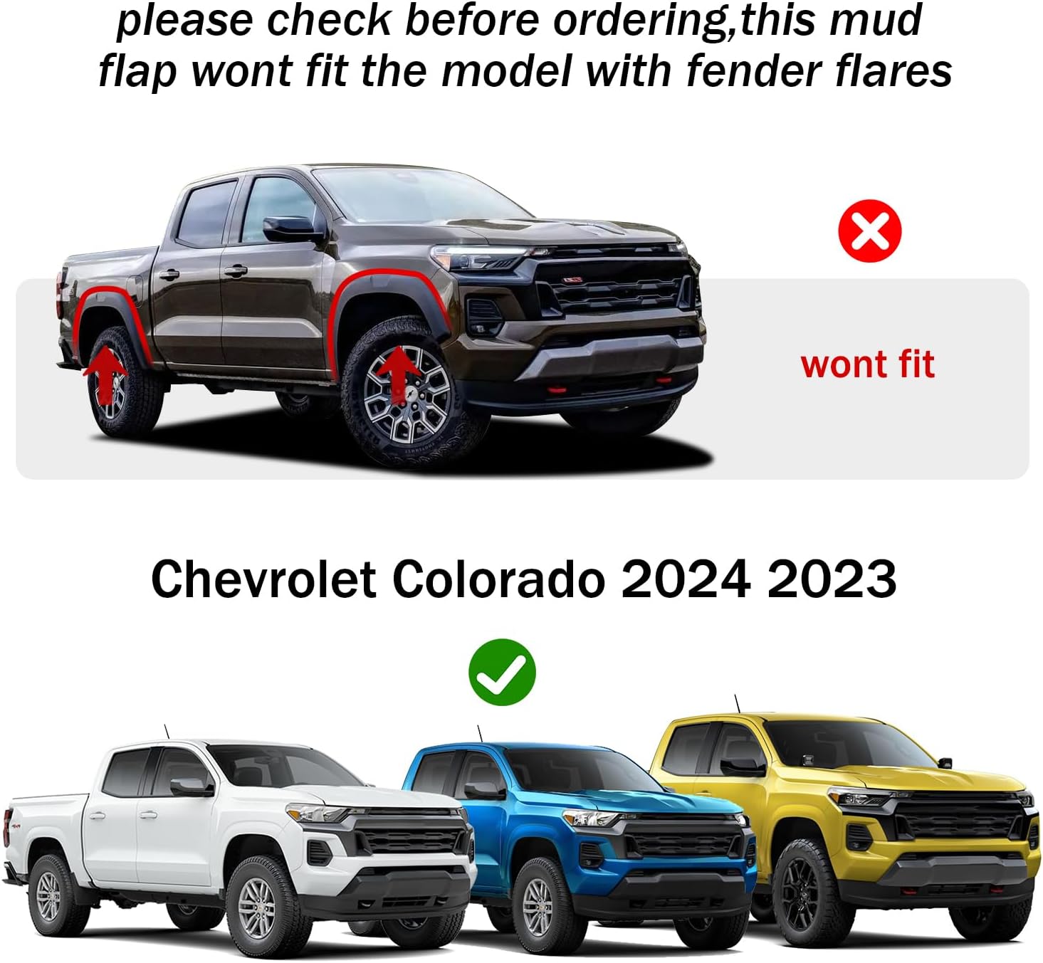 Peleus Truck Mud Flaps for Chevy Colorado Mud Flaps 2026 2025 2024 2023 Without Fender Flare Aerodynamic Mud Flaps for Trucks Pickup Splash Guards Fenders Set of 4 Mud Gards Mudflaps