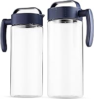 Vista 6 de Komax Juego de 2 jarras de agua de plástico con tapa, sin BPA y té helado, aptas para microondas, para lavavajillas, para té, sangría o jugo, tapas