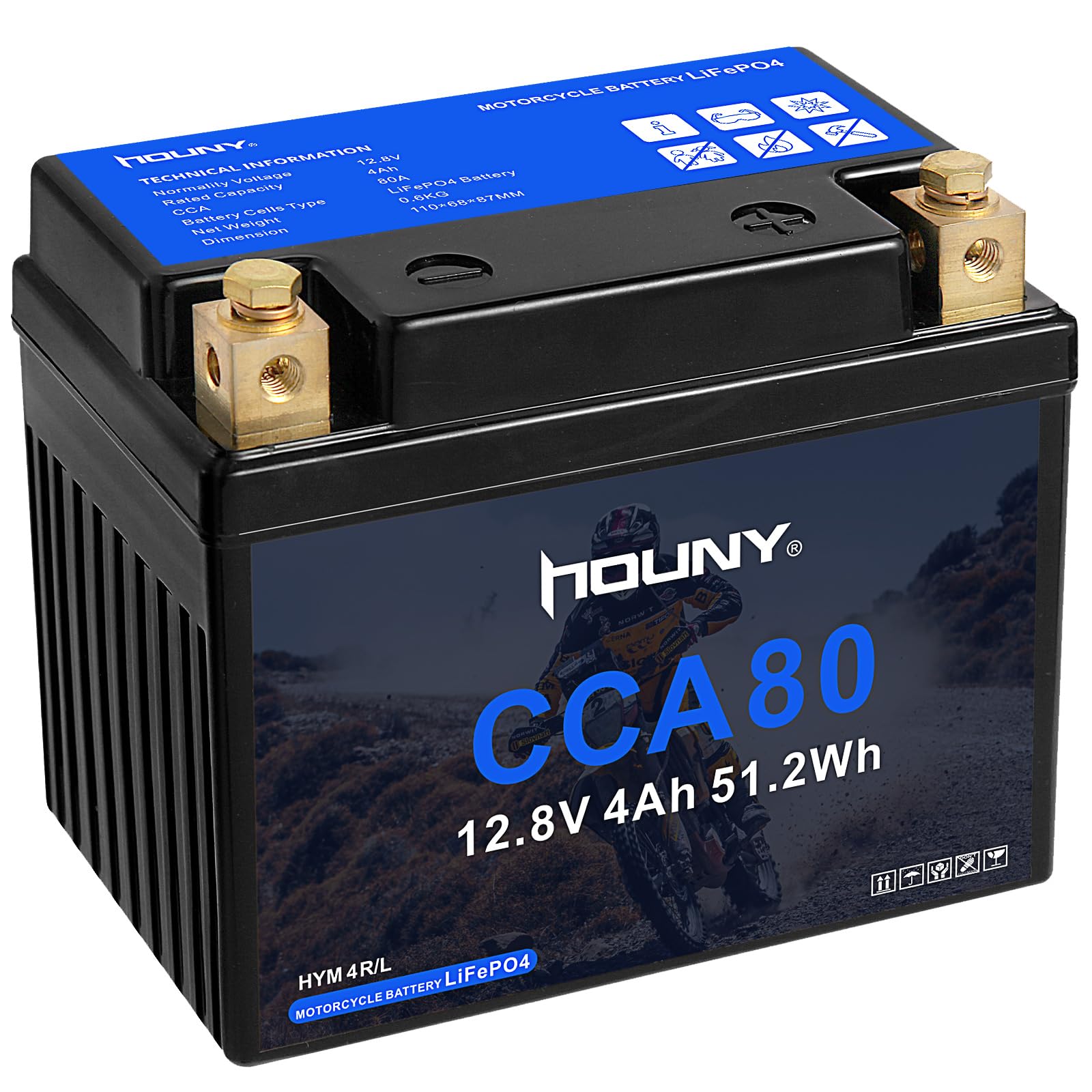 YTX4L-BS Lithium Motorcycle Battery 12V 4Ah 80CCA LiFePO4 Scooter AGM Battery Compatible With Polaris Scrambler, Sportsman 90, Honda Scooters NQ50