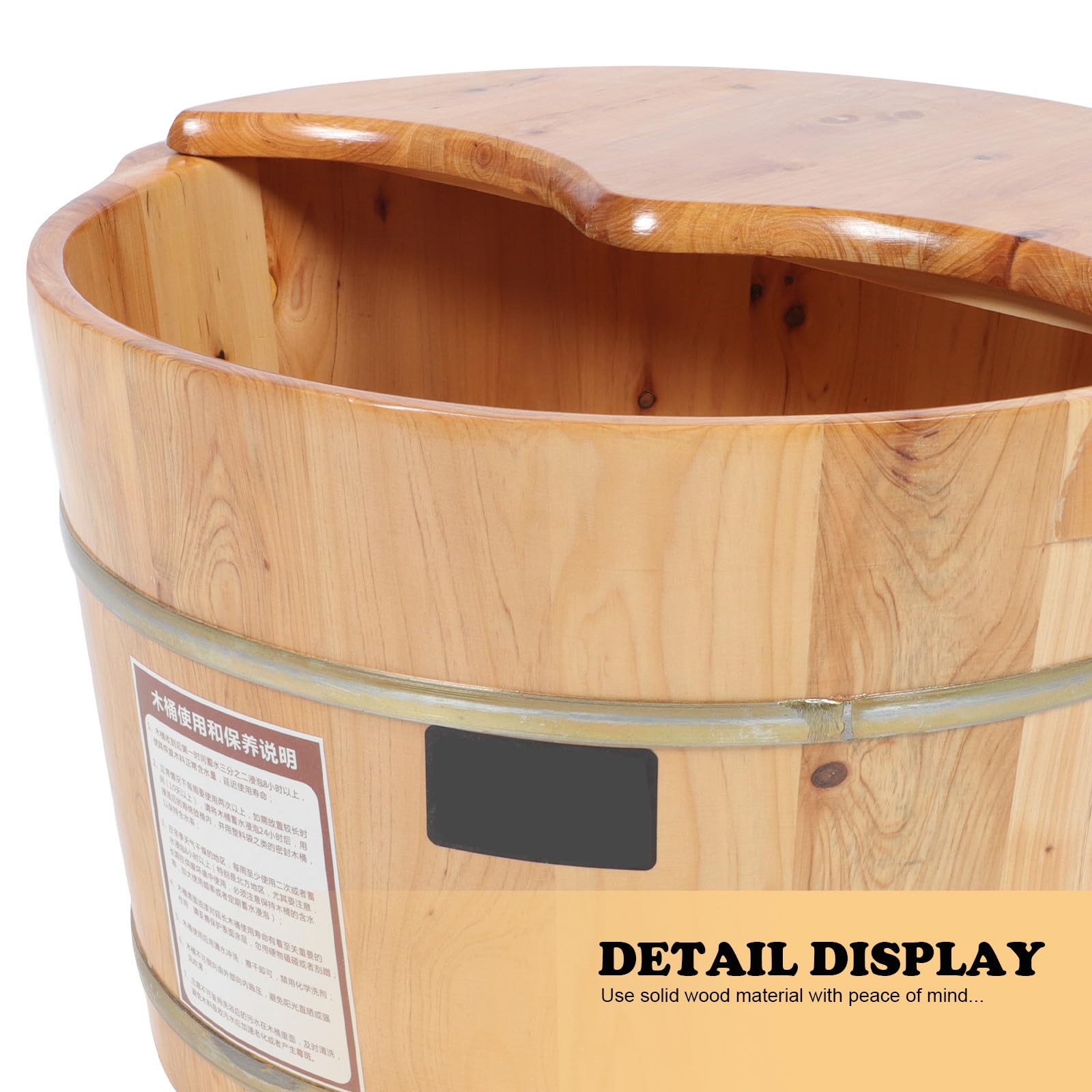 Cubo de Madera Grueso para Baño de Pies, Uso Doméstico, Color Caqui