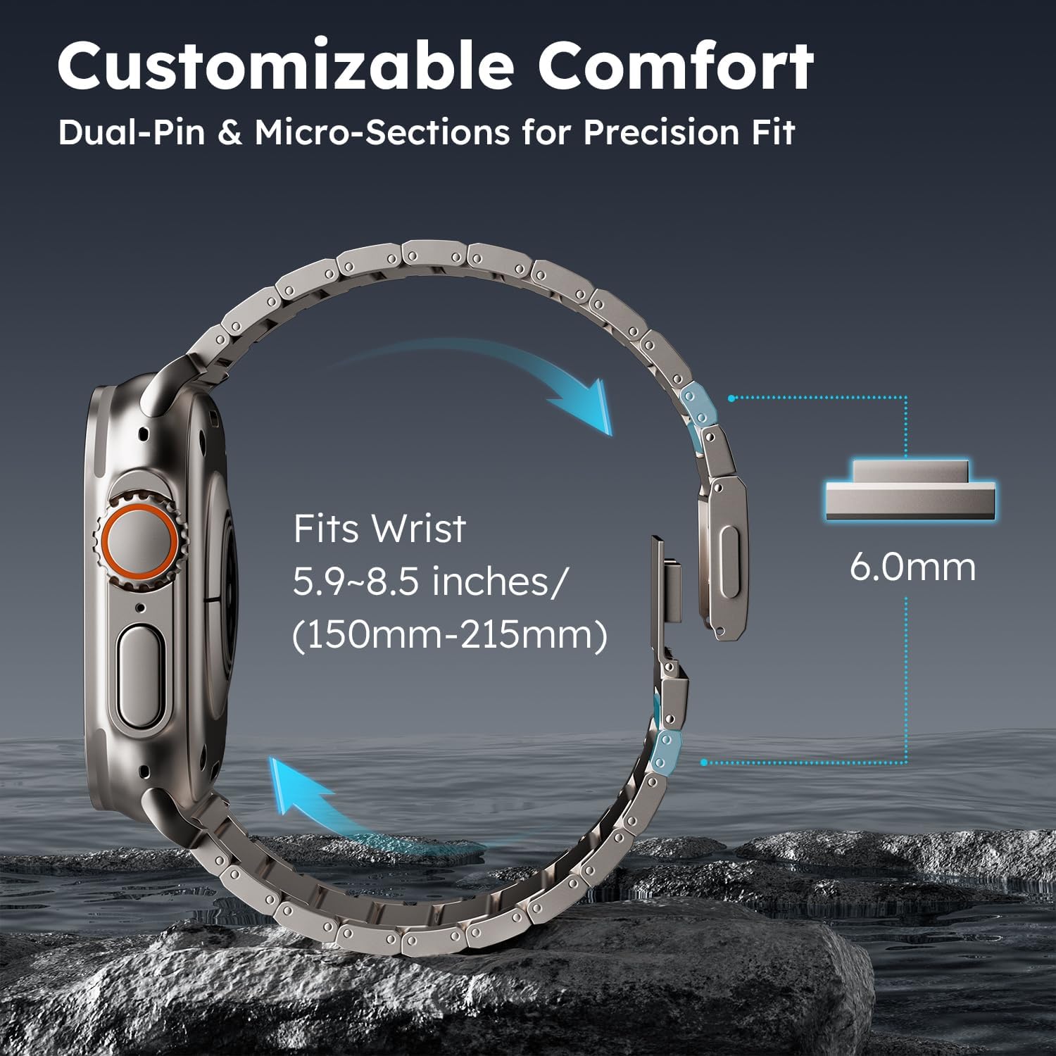 LULULOOK Titanium Band for Apple Watch Ultra 3/Ultra 2 49mm, Adjustable Magnetic Clasp Titanium Metal Straps, Men’s iWatch Band for Ultra with DLC Scratch Resistant Coating - Image 7