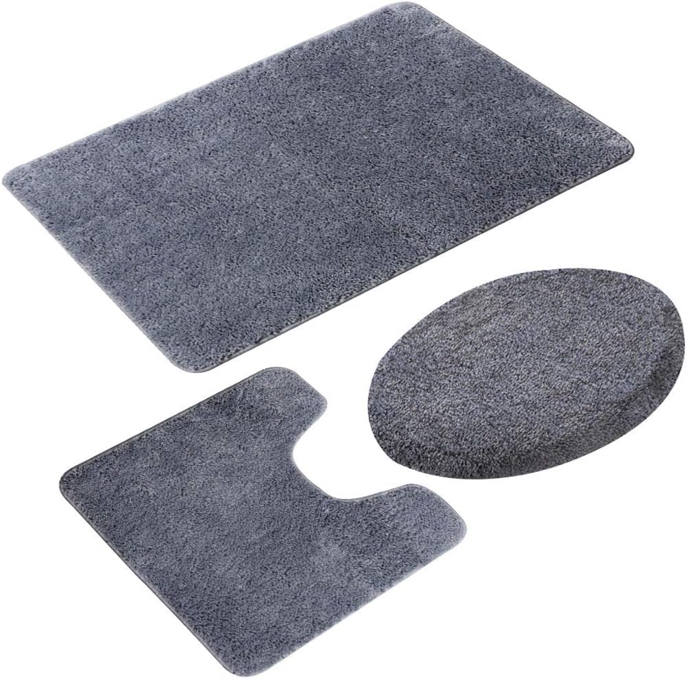 Tapis de bain en microfibre gris tapis contour U absorbant housse toilette 50x80cm