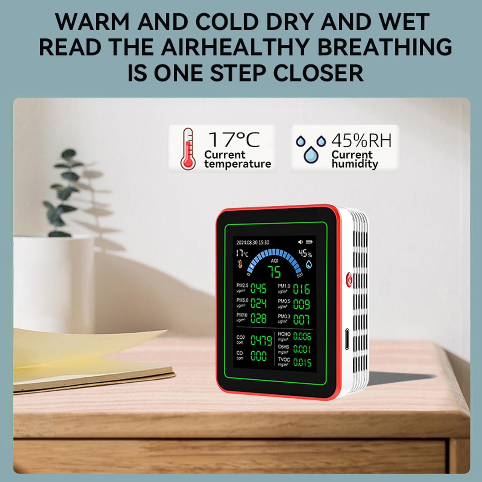Rilevatore Qualità Aria 18 in 1 per CO2 TVOC HCHO PM2.5 PM10 Temperatura Umidità Display LCD Batteria Casa