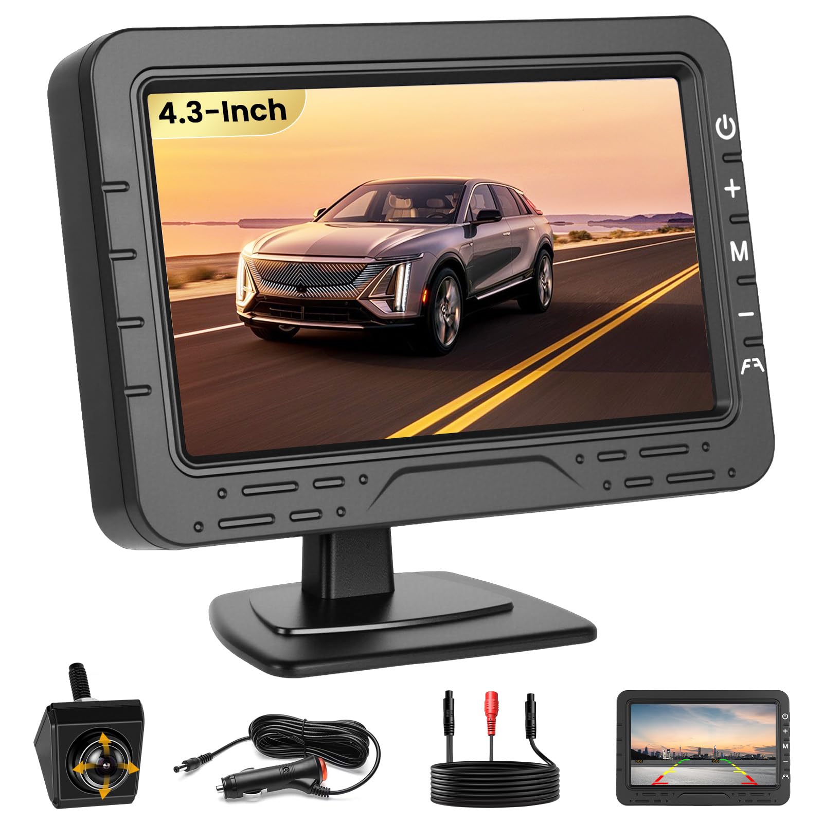 Roinvou Kit Telecamera di Retromarcia Digitale 1080P con Monitor 4.3 Pollici, per Auto, Rimorchio, Camper, Camion, Bus, Impermeabile IP68, Visione Notturna, 12V-24V