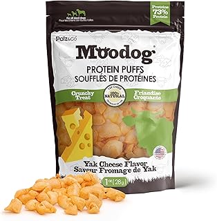 Moodog Protein Puffs for Dogs, Yak Cheese Flavor - Crunchy Grain Free Treats to Support Joint, Skin, and Coat Health - 1 oz Bag