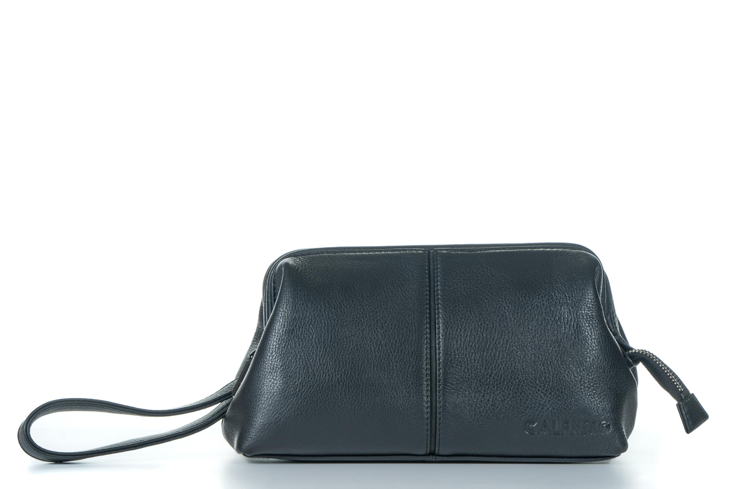 Calfnero Trousse de toilette en cuir véritable - Trousse de rasage et kit de toilettage pour voyage - Cadeau pour homme et femme - Trousse de maquillage pour salle de bain - Noir - Taille unique