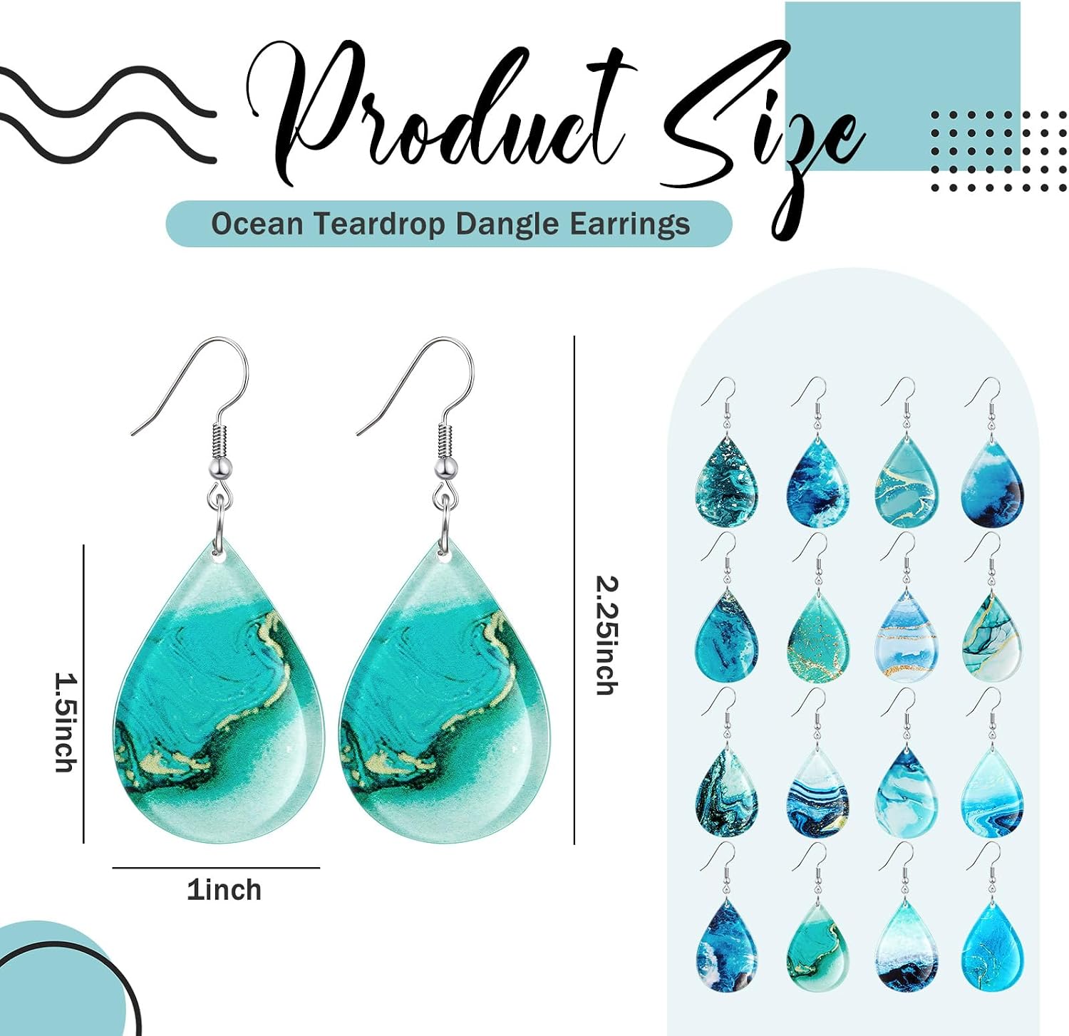 16 Pairs Acrylic Ocean Summer Earrings for Women Beach Teardrop Hawaiian Tropical Dangle Earrings Bulk Gift Jewelry