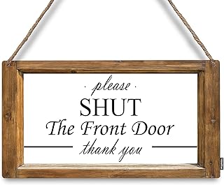Decorative Door Sign Please Shut The Front Door Wooden Hanging Sign Farmhouse Rustic Front Door Hanger Sign for Indoor Outdoor Home Porch Window Decor 12x6 Inch