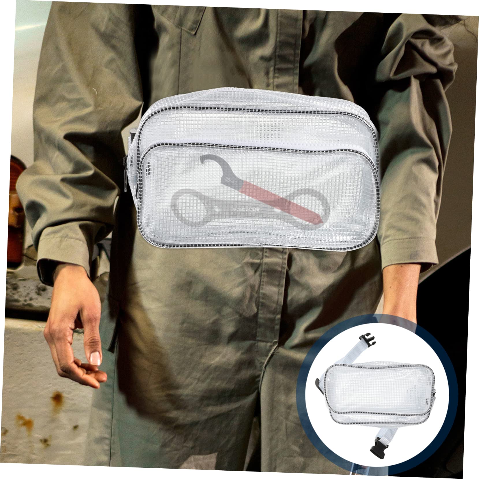 HOMSFOU Marsupio da Cintura in Pvc Bianco Antistatico Grande Capacità per Biking e Running