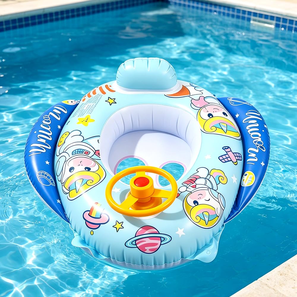 Unicorno Anello di Nuoto Neonato,Giocattoli Galleggianti per bambini,Galleggiante Gonfiabile con Sedile e Volante,Unicorno Giocattoli Galleggianti,Salvagente Gonfiabile per Bebè 6 Mesi a 36 Mesi