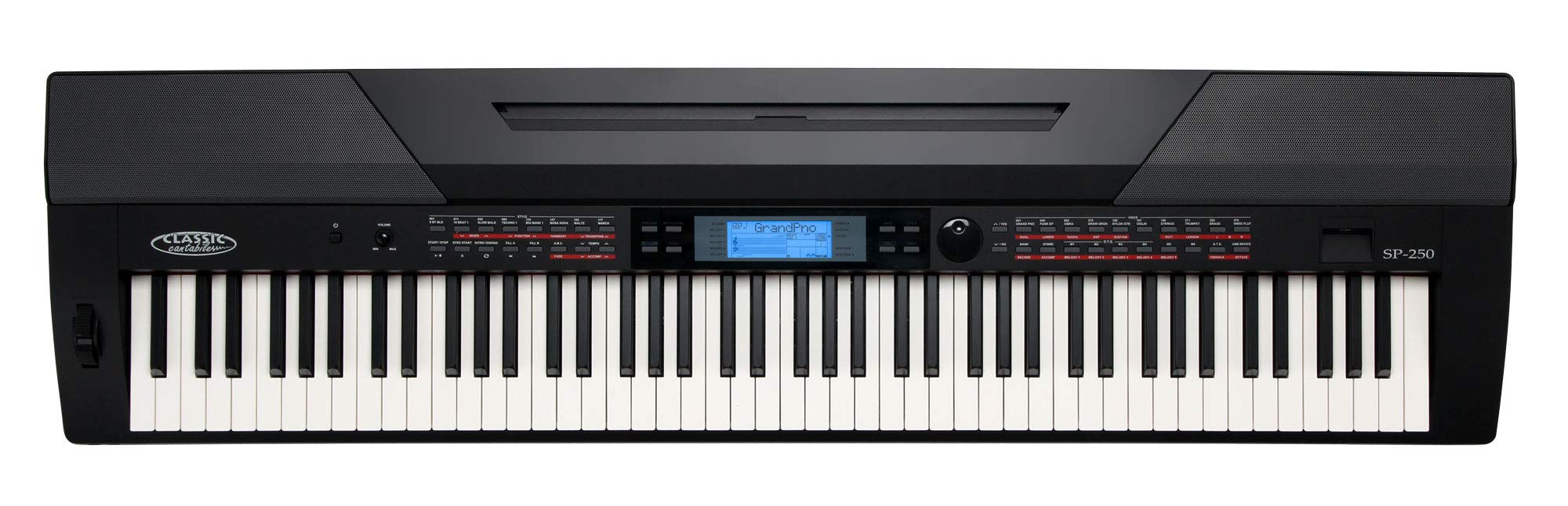 Classic Cantabile SP-250 BK Stagepiano schwarz SET inkl. Pedal, 600 Voices | 88 echte Hammertasten mit Anschlagdynamik, Max. Polyphonie: 128, 120 Songs inkl. 5 User Songs, 5 Demo, 48 Speicherplätze