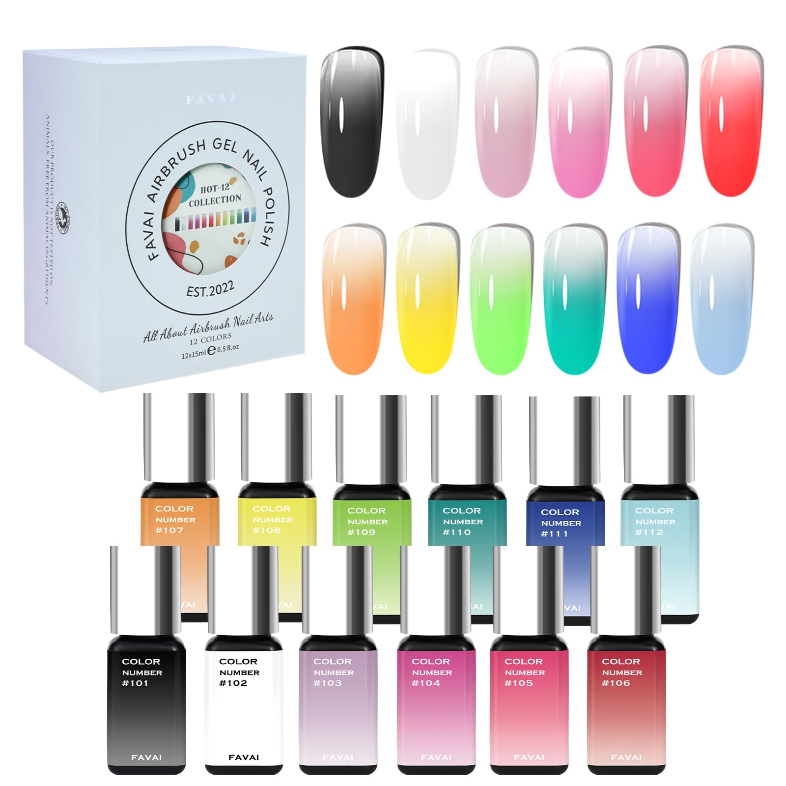 FAVAI 12 Colori Smalto Gel Aerografo - Collezione Primavera Estate 12*10ml
