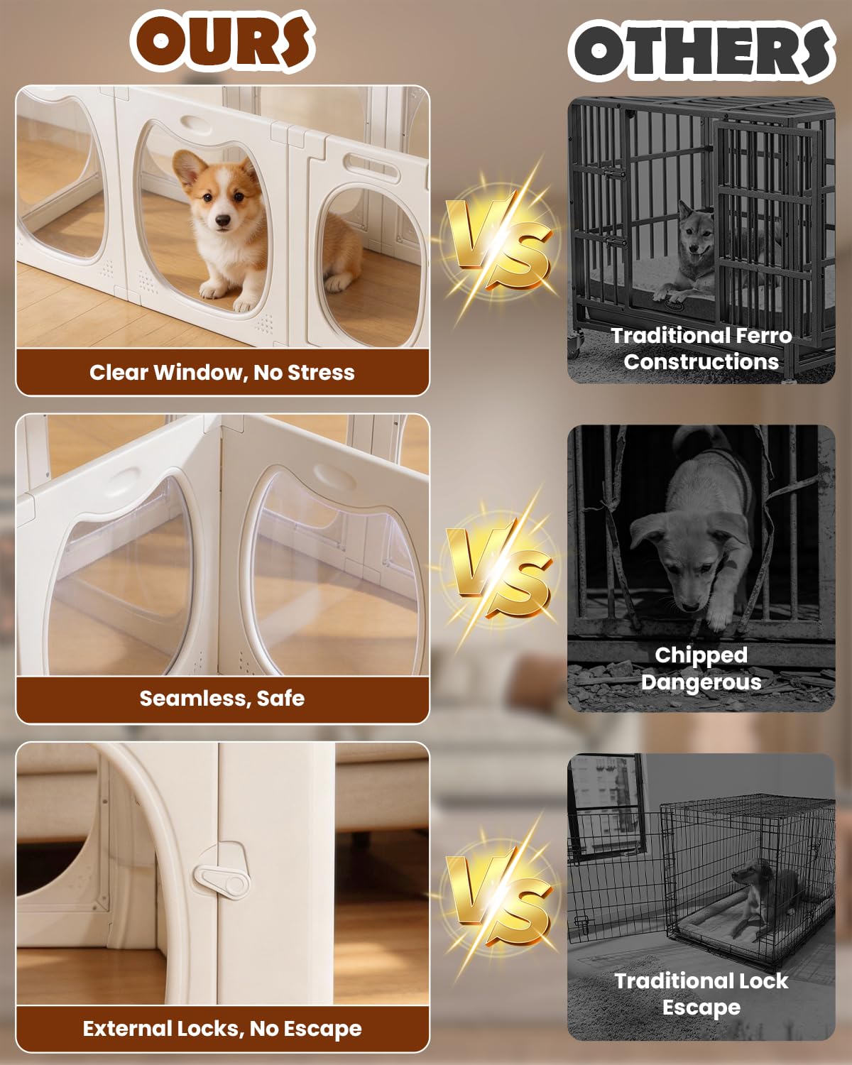 Parque para Cachorros de Acrílico Transparente con Puerta, 7+1 Recinto para Perros Interior 50 × 60 cm, Corral para Perros y Mascotas, Ventosas Antideslizantes, para Perros Pequeños, Cachorros y Gatos