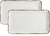 LEHAHA Farmhouse Melamine Serving Platters Set of 2 - 17.5x10 Inch White Rustic Rectangular Trays, Break-Resistant Vintage Dinnerware