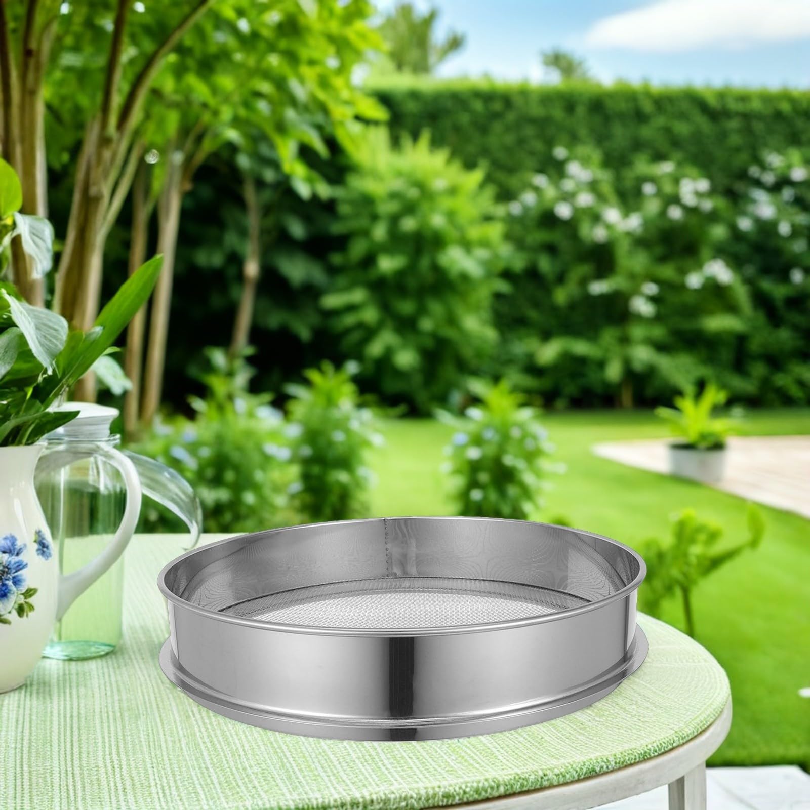 Housoutil Cedazo de Compost de Suelo Manual 35 CM Malla de 4 MM Acero Inoxidable, Herramienta para Clasificación de Arena y Tierra en Macetas y Jardines