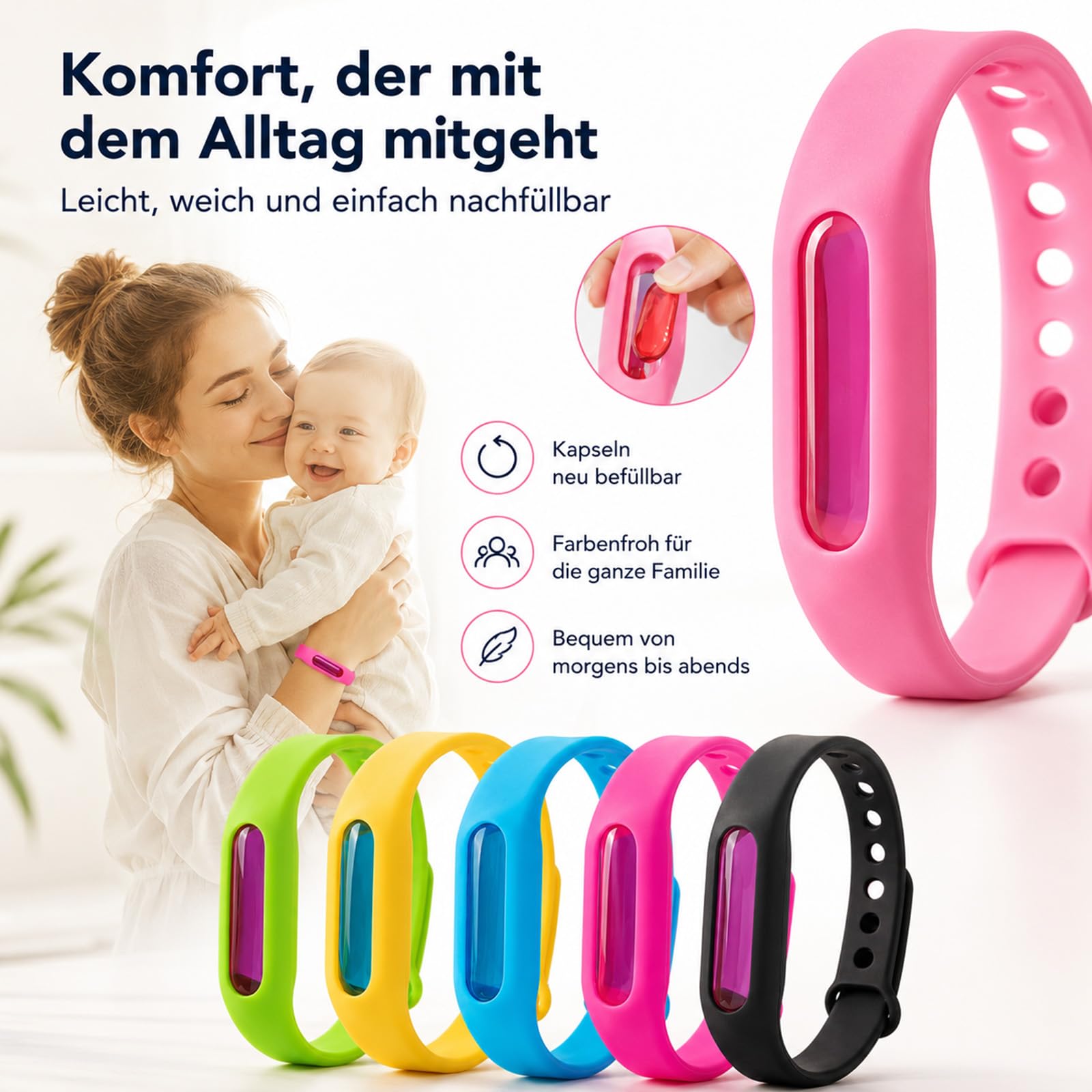 Bronoir Mücken-Abwehrband, Natürliche Duftpflege Pflegearmband für angenehmen Schutz im Alltag