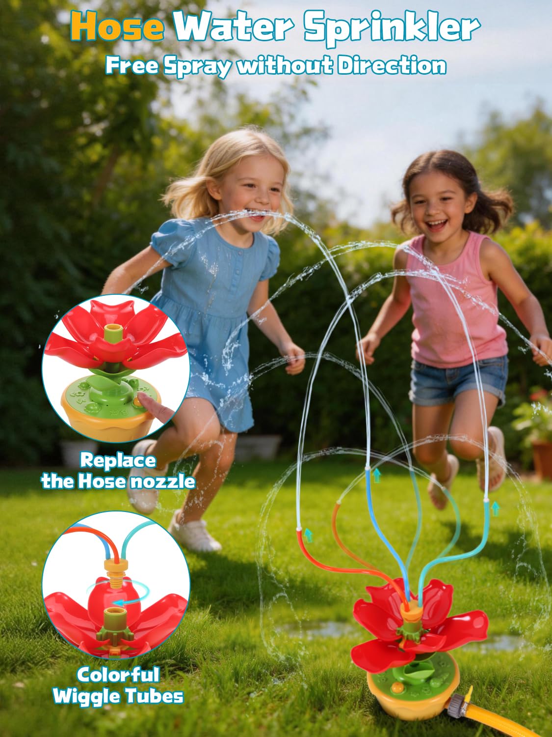 Kssvzz Wassersprinkler für Kinder, Outdoor Sommer Wasserspielzeug mit Wackelschläuchen, 3 Sprühmuster, lustiger Rasensprenger für Garten, Hof, Jungen Mädchen ab 3 4 5 6 7 8 9 Jahren