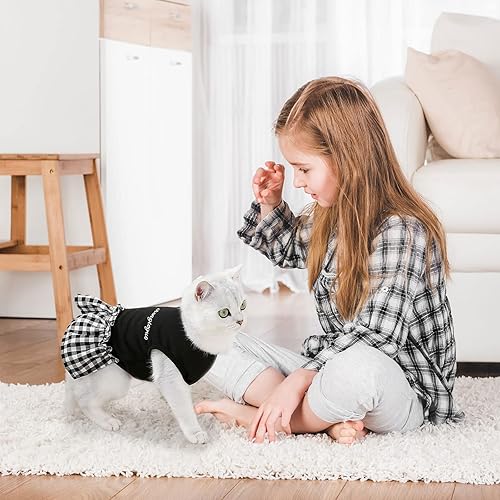 Miniatura 4 de PETCARE Vestido clásico para perro pequeño, vestidos negros a cuadros para perros, suave y lindo vestido de verano para perro, camisa Shih Tzu