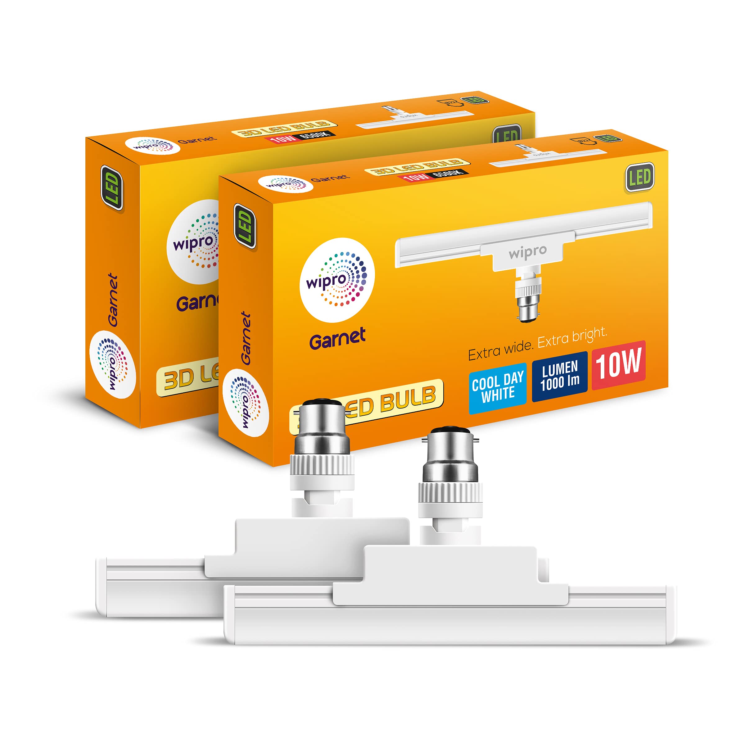 wipro 10W 3D LED Bulb (White, Standard, N11011_2) - Pack of 2-image-0