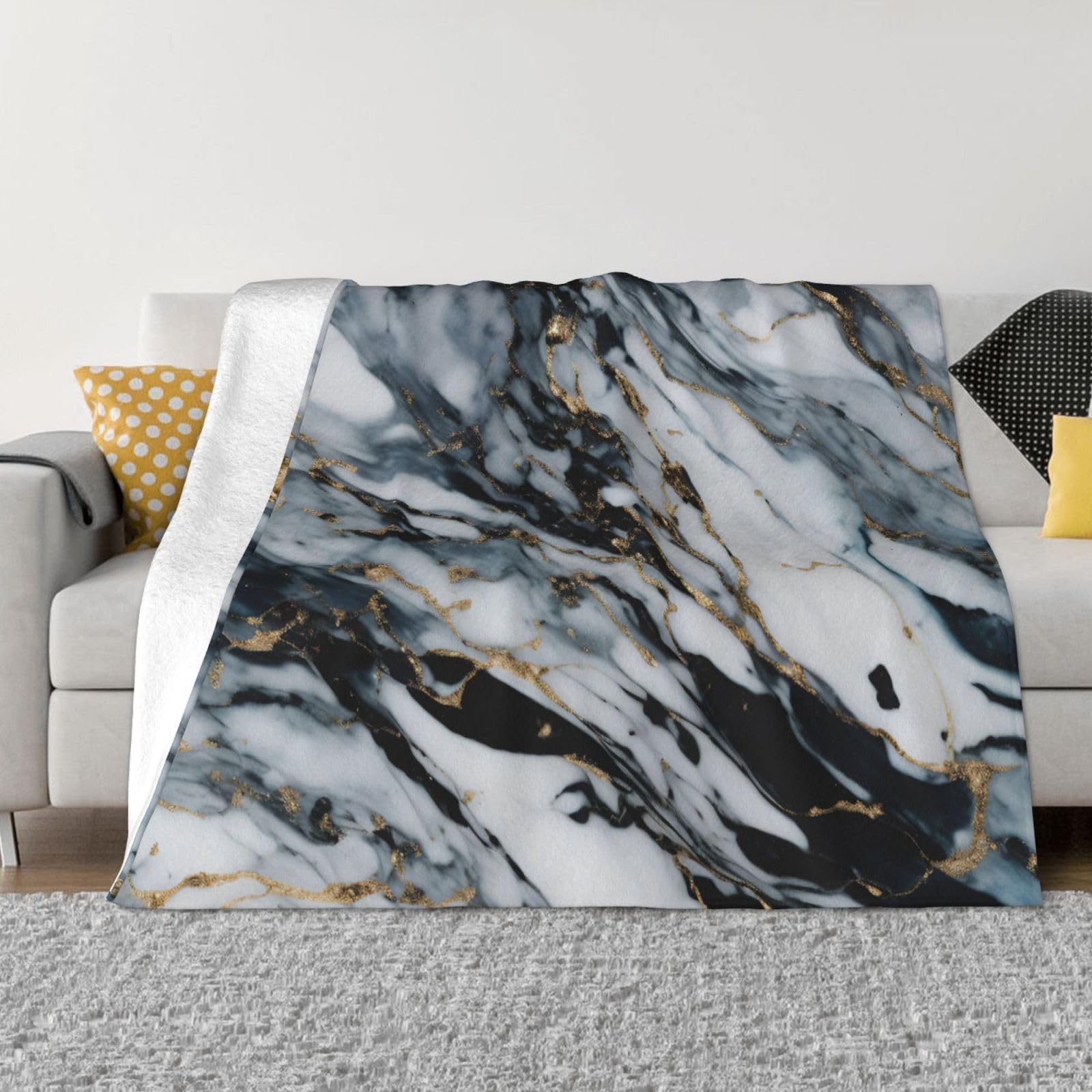 Couverture polaire douce pour canapé et voyage au motif marbré