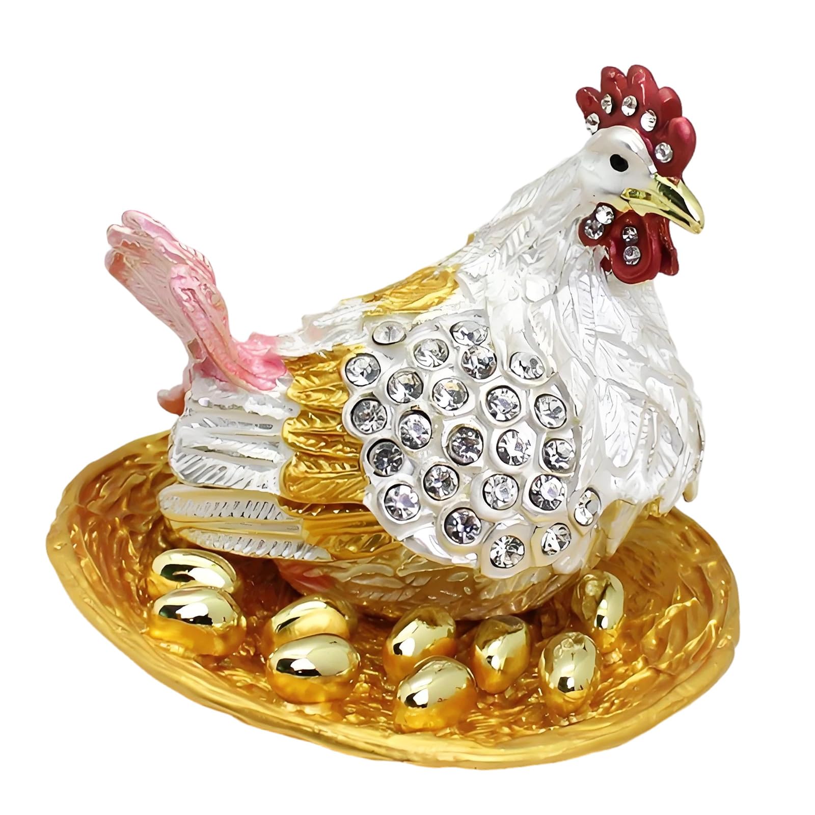 Piceioep Enameled Plated Metal Hen Jewelry Box for Rings Earrings and Small Accessories Decorative Trinket Holder Jewelry Container