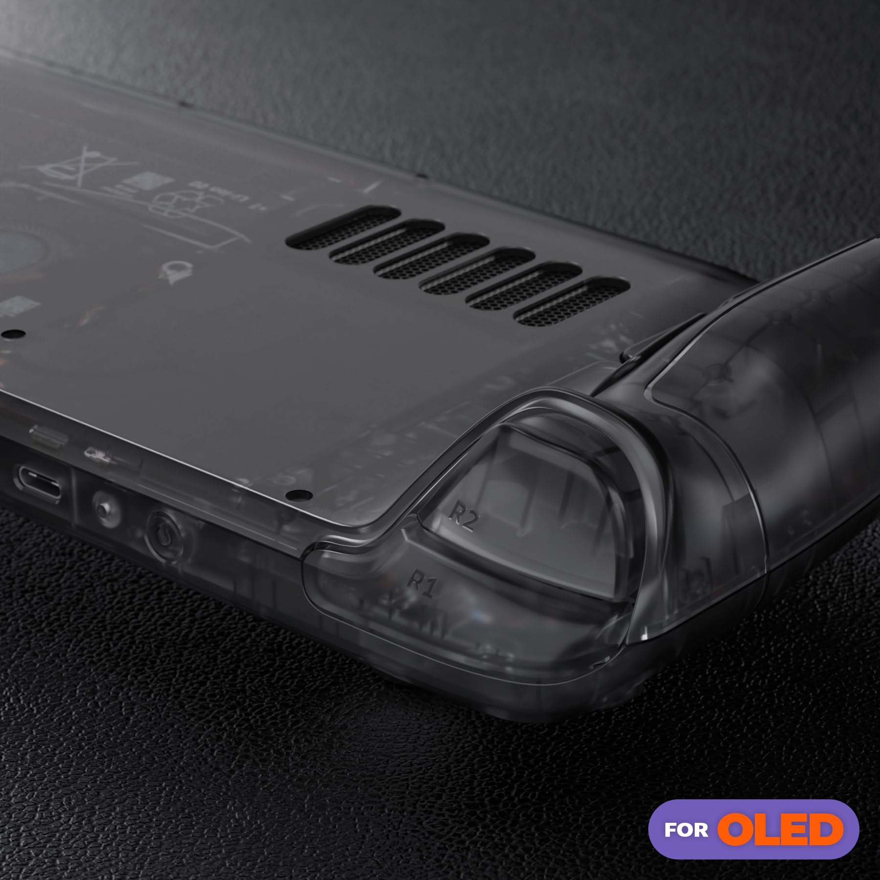 eXtremeRate Coque pour Steam Deck OLED Console avec Boutons,Coque Avant Plaque Arrière pour Steam Deck OLED et Boutons Remplacement-Noir Transparent(sans Console)